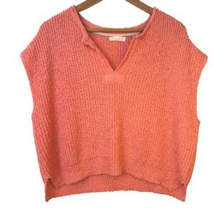 Illa Illa Women's Knit Sleeveless Top Small Coral V Neck Casual Cute